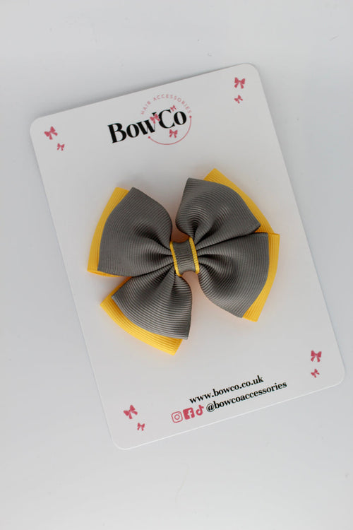 School Bow Metal Grey and Yellow Gold - Layer Edge Bow - Clip