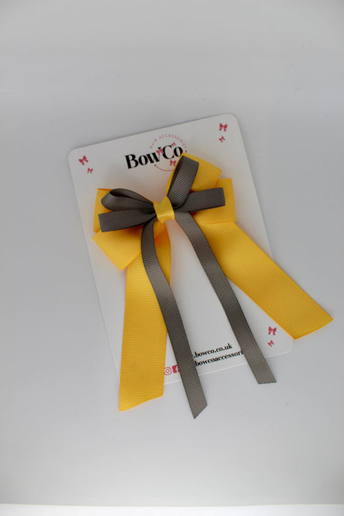 School Bow Metal Grey and Yellow Gold - Loop Bow Tail Clip