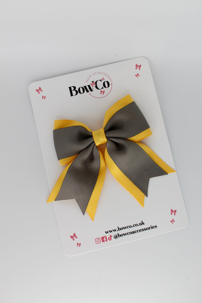 School Bow Metal Grey and Yellow Gold - Tail Bow Clip