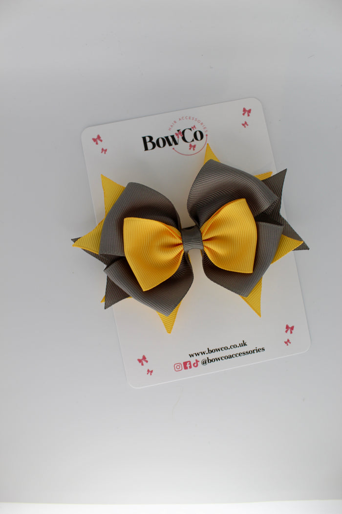School Bow Metal Grey and Yellow Gold Layer Bow - Clip