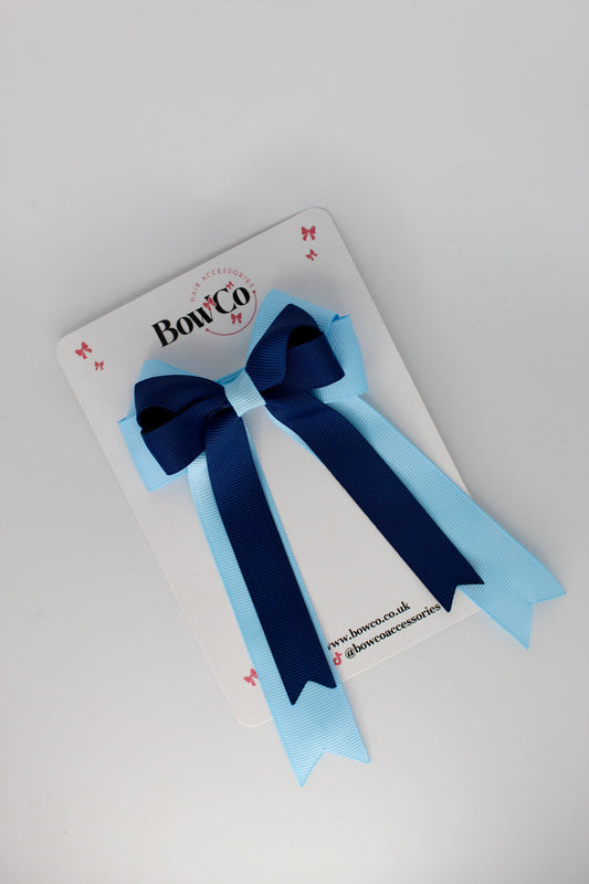 School Bow Navy Blue and Blue Topaz - Double Bow Tail