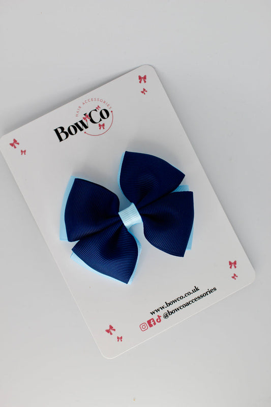 School Bow Navy Blue and Blue Topaz - Double Layer Bow - Clip