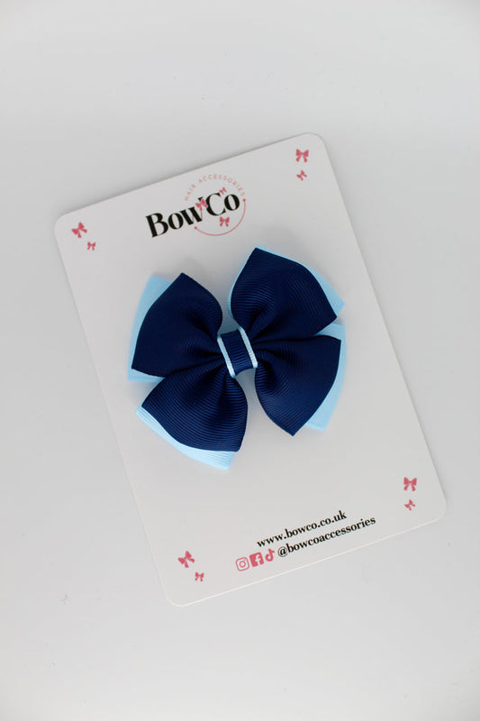 School Bow Navy Blue and Blue Topaz - Layer Edge Bow - Clip