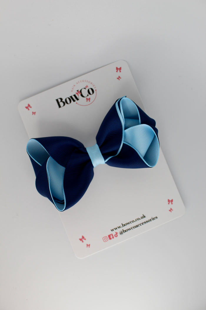 School Bow Navy Blue and Blue Topaz - Loop Bow - Clip