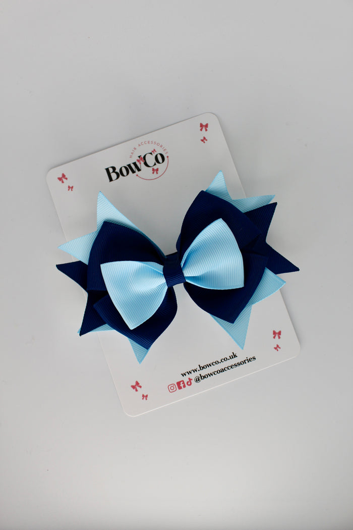 School Bow Navy Blue and Blue Topaz Layer Bow - Clip