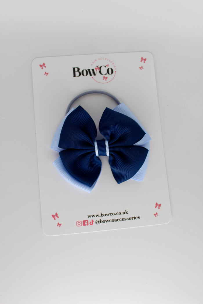 School Bow Navy and Bluebell - Layer Edge Bow - Elastic