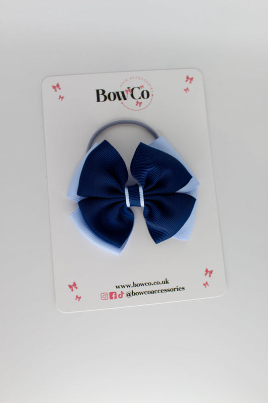 School Bow Navy and Bluebell - Layer Edge Bow - Elastic