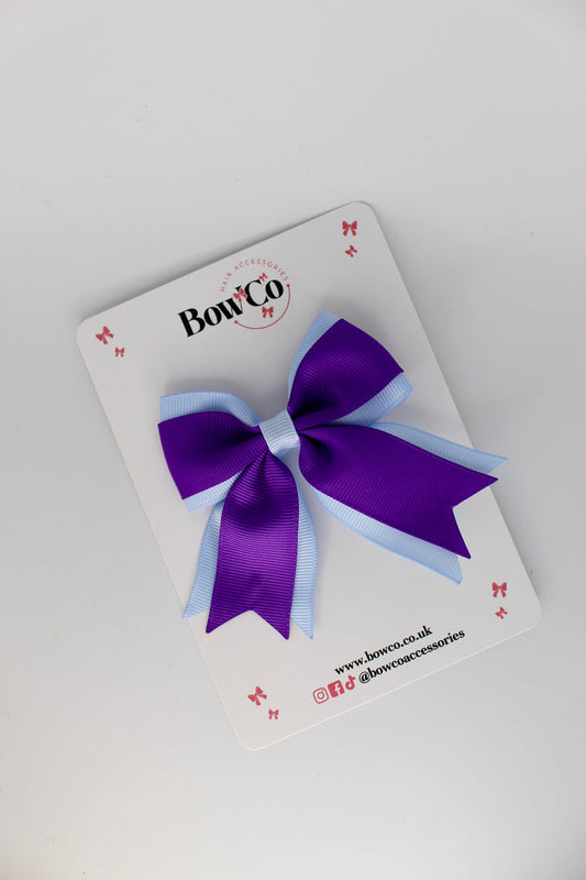School Bow Purple and Bluebell - Tail Bow Clip