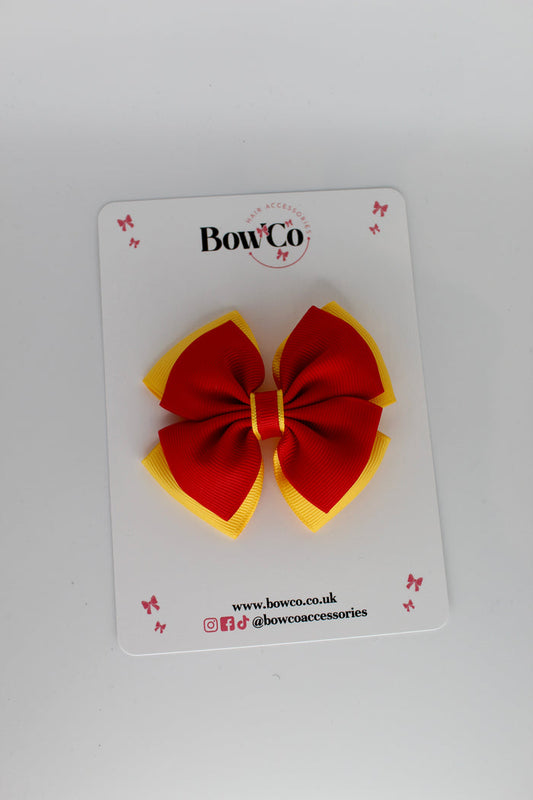 School Bow Red and Yellow Gold - Layer Edge Bow - Clip