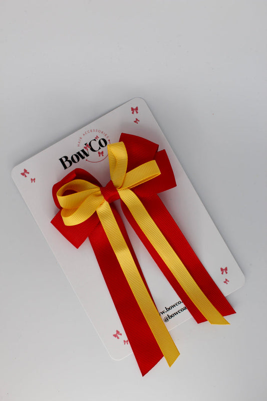 School Bow Red and Yellow Gold - Loop Bow Tail Clip