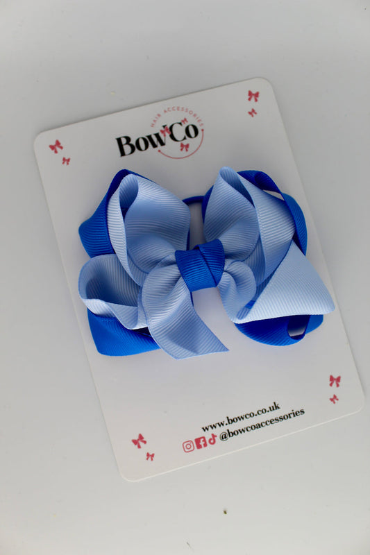School Bow Royal Blue and Bluebell - Double Loop Bow - Elastic