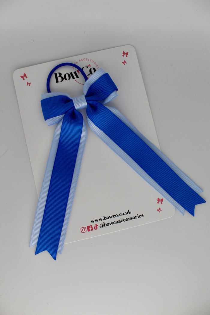 School Bow Royal Blue and Bluebell - Tuxedo Tails Bow - Elastic