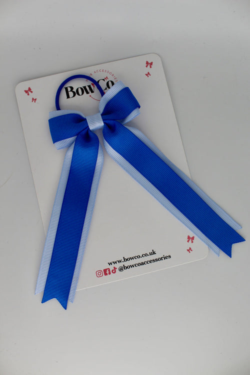 School Bow Royal Blue and Bluebell - Tuxedo Tails Bow - Elastic