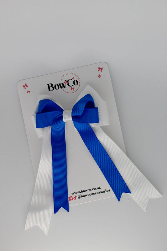 School Bow Royal Blue and White - Double Bow Tail
