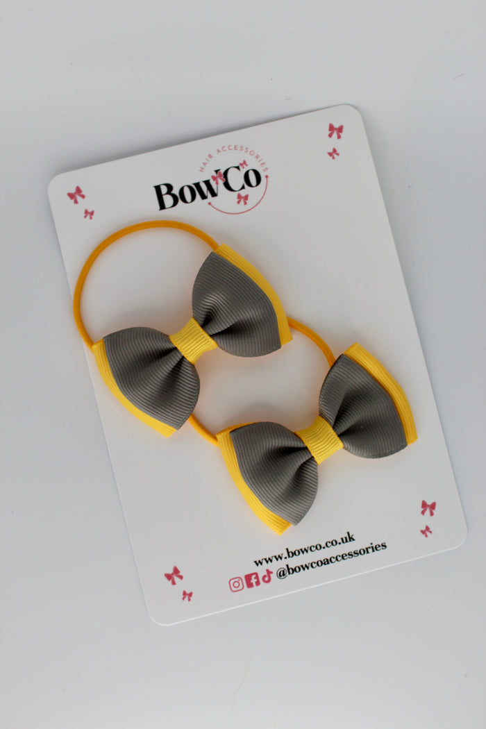 School Bows Metal Grey and Yellow Gold - Double Ribbon Bow Set - Elastic