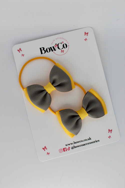 School Bows Metal Grey and Yellow Gold - Double Ribbon Bow Set - Elastic