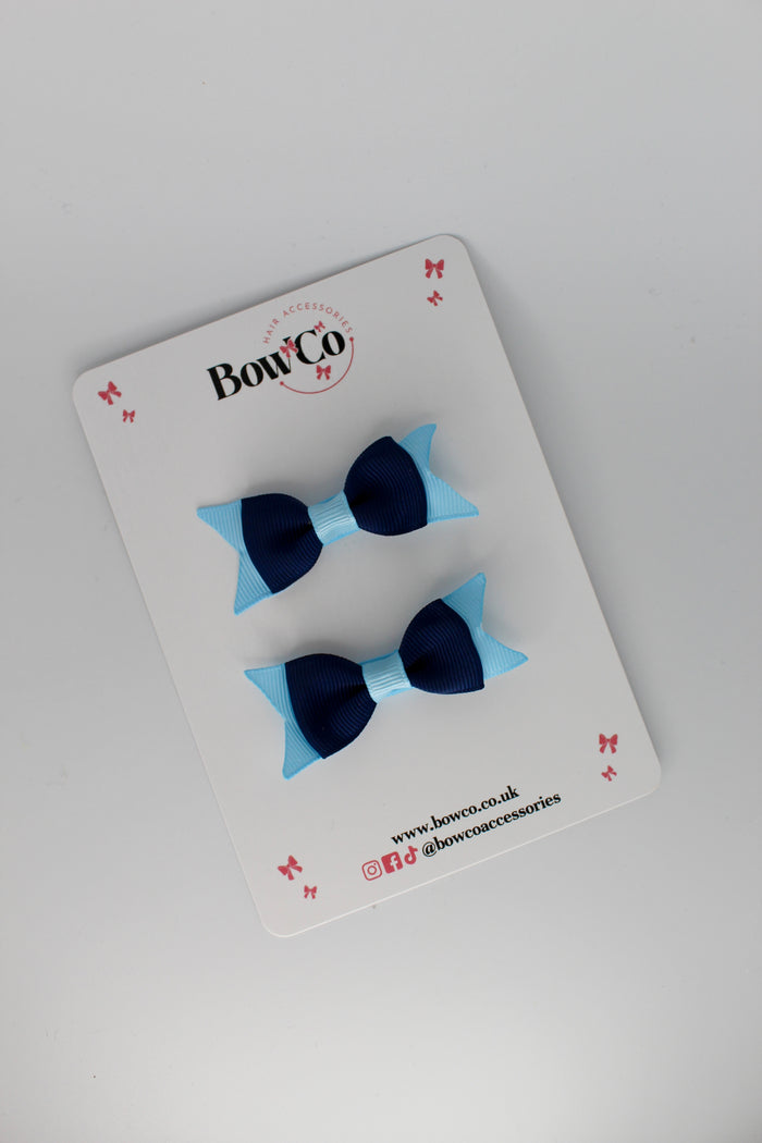 School Bows Navy Blue and Blue Topaz - Layer Tail Bow - Clip