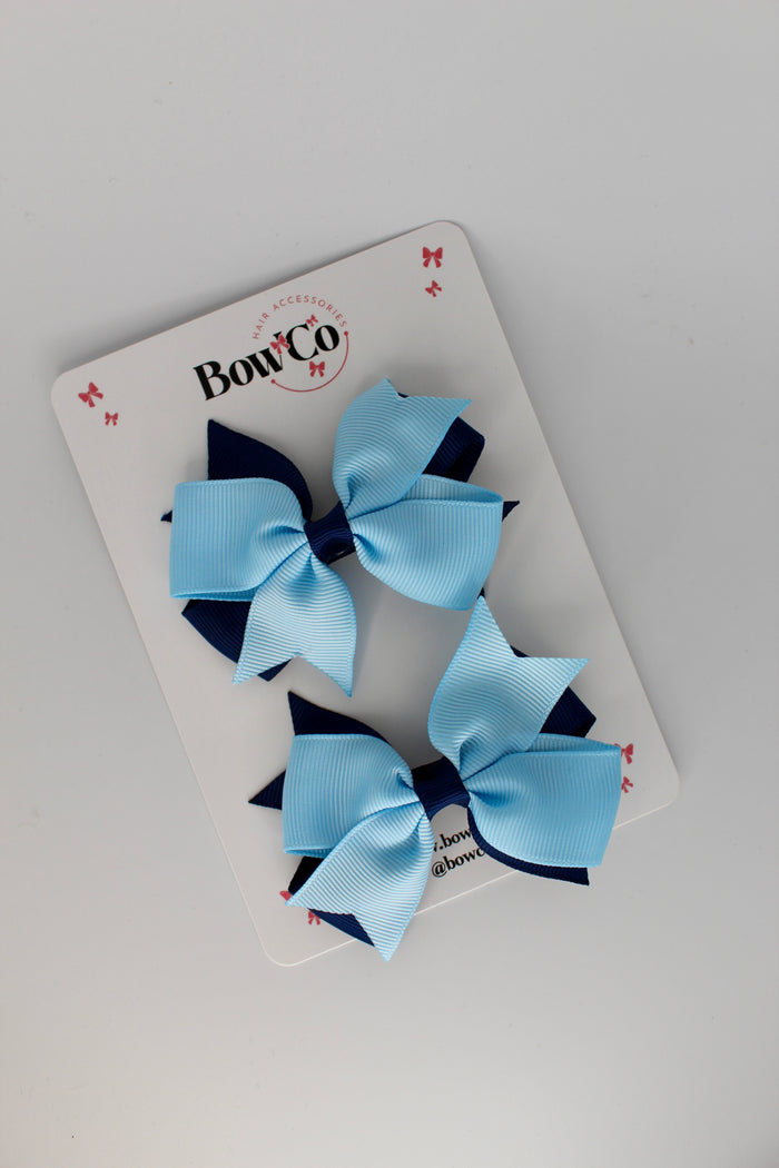 School Bows Navy Blue and Blue Topaz - Layer Tail Bow Set - Clip