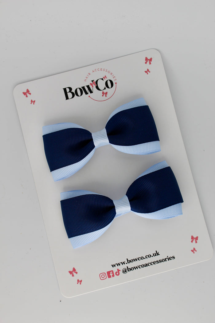 School Bows Navy Blue and Bluebell - Tuxedo Bow Set - Clip
