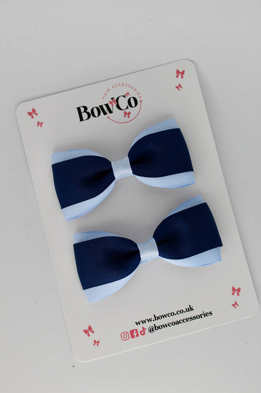 School Bows Navy Blue and Bluebell - Tuxedo Bow Set - Clip