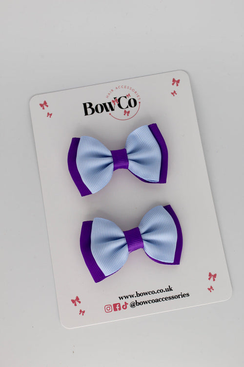 School Bows Purple and Bluebell - Double Bow Set - Clip