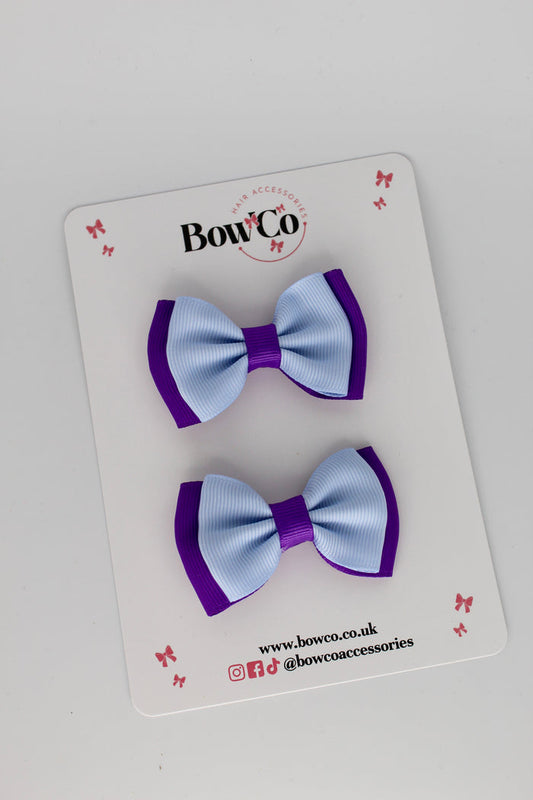 School Bows Purple and Bluebell - Double Bow Set - Clip