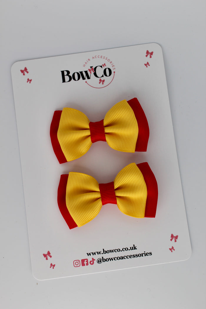 School Bows Red and Yellow Gold - Double Bow Set - Clip