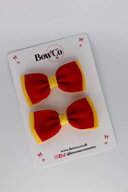 School Bows Red and Yellow Gold - Double Lapel Bow Set - Clip