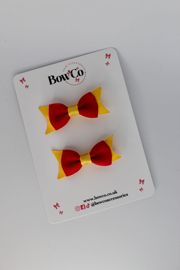 School Bows Red and Yellow Gold - Layer Tail Bow - Clip