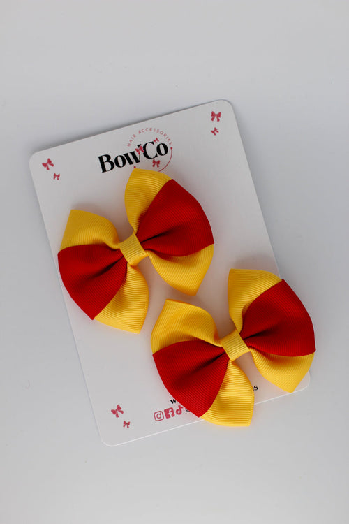 School Bows Red and Yellow Gold - Round Tuxedo Bow Set - Clip