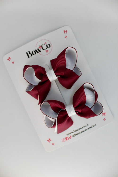 School Burgundy and White Loop Bow Set - Clip