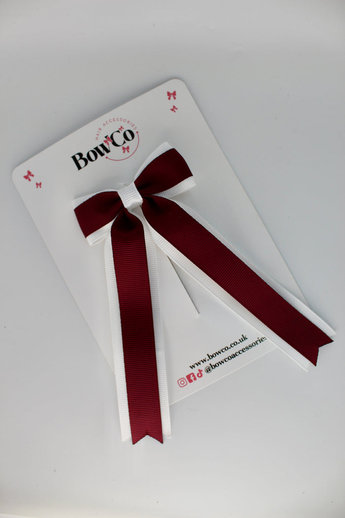 School Burgundy and White Tuxedo Tails Bow – Clip