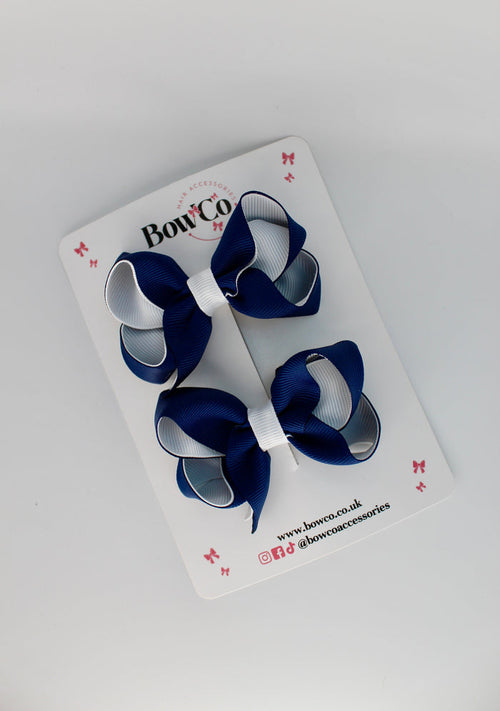 School Navy Blue and White Loop Bow Set - Clip