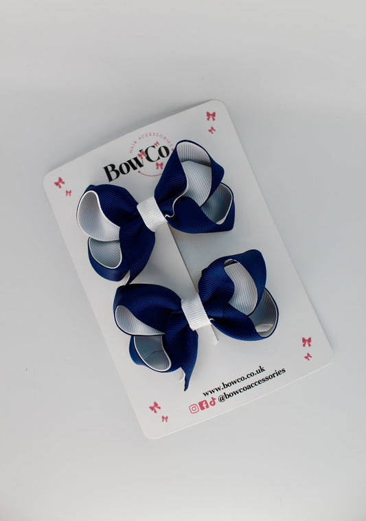 School Navy Blue and White Loop Bow Set - Clip