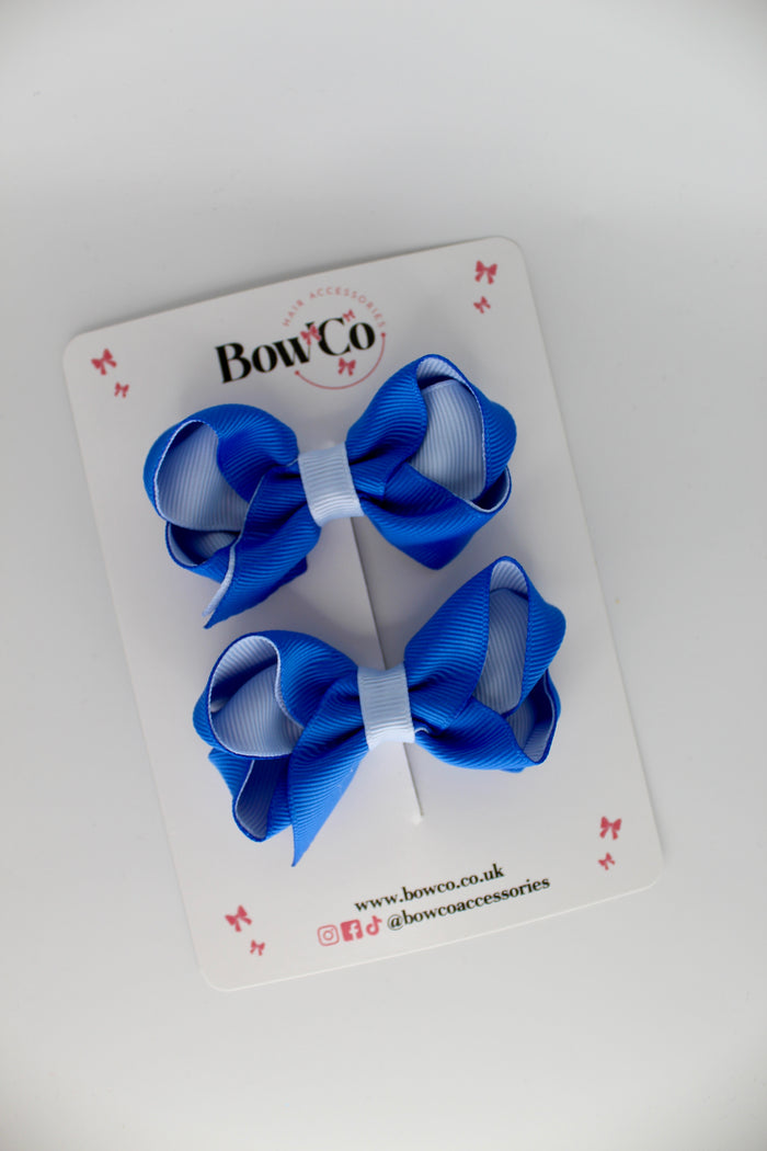 School Royal Blue and Bluebell Loop Bow Set - Clip