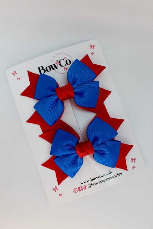 School Royal Blue and Red Bows - Knot Bow Set - Clip