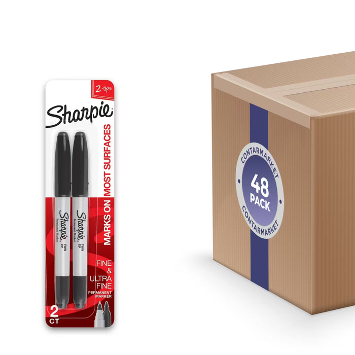 Sharpie - Twin Tip Permanent Markers, Black - 48 Pack