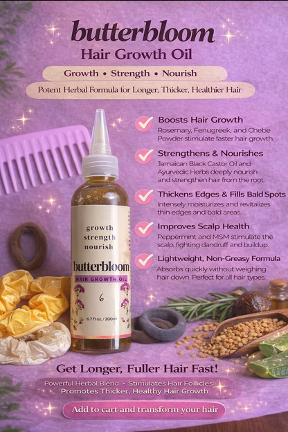 Natural hair growth bundle by butterbloom featuring scalp care products and hydrating treatments for healthy, vibrant hair.
