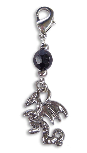 silver dragon charm with black faceted bead mini hair accessory front view