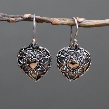 Silver & Gold Earring - Mandala Hearts