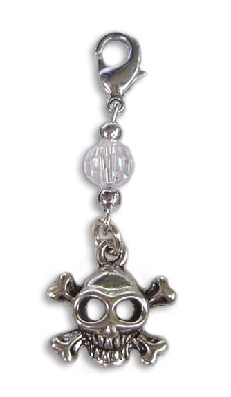 Silver Skull and Crossbones Charm – Mini Hair Twister Accessory front view