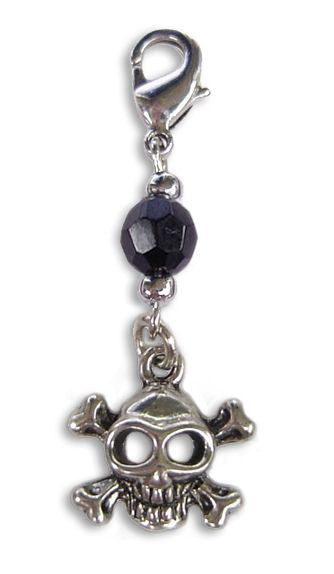 Silver Skull and Crossbones Charm – Mini Hair Twister Accessory front view