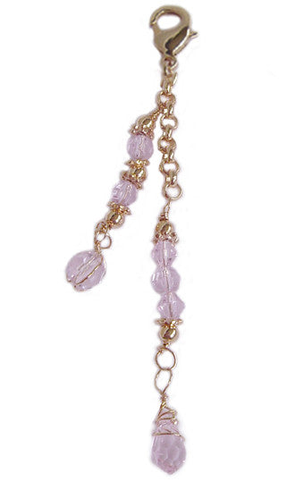 Small gold 2-strand hair charm with pink beads and lobster clasp
