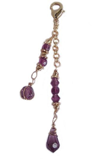 Small gold 2-strand hair charm with purple beads and lobster clasp