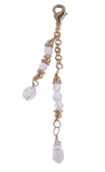 Small gold 2-strand hair charm with clear beads and lobster clasp