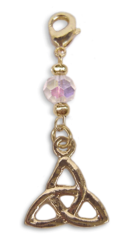 gold celtic trinity knot charm with faceted bead mini hair accessory front view