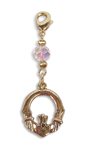 gold claddagh charm with faceted bead mini hair accessory front view