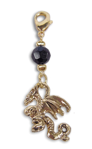 gold dragon charm with black faceted bead mini hair accessory front view