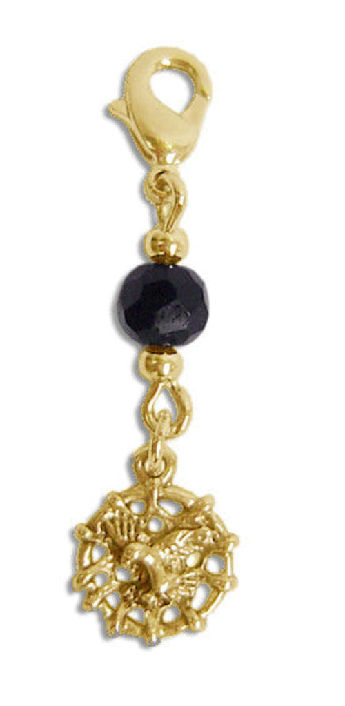 gold dreamcatcher charm with black bead mini hair accessory front view