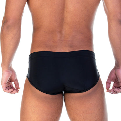 Soccer Black Swim Brief vista posterior de Gigo Underwear